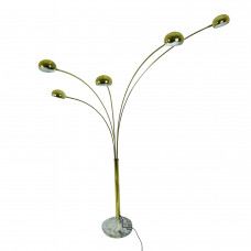 Floor Lamp with 5 Adjustable Branches in GIilded Brass and Marble Base